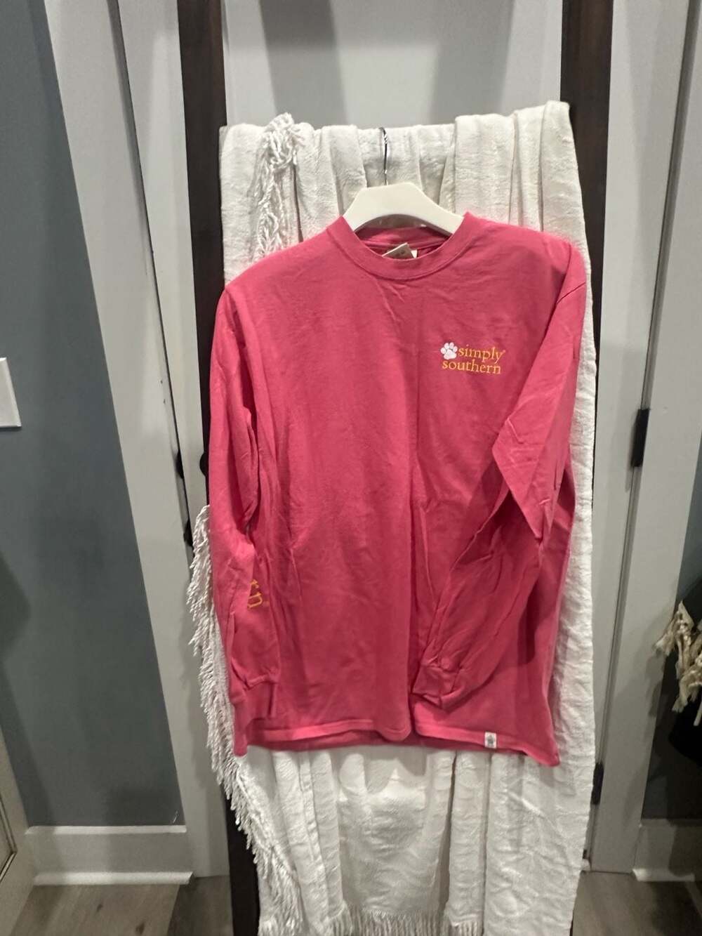 Simply Southern Long Sleeve T-Shirt Size Medium Pink Pizza Dog Kisses